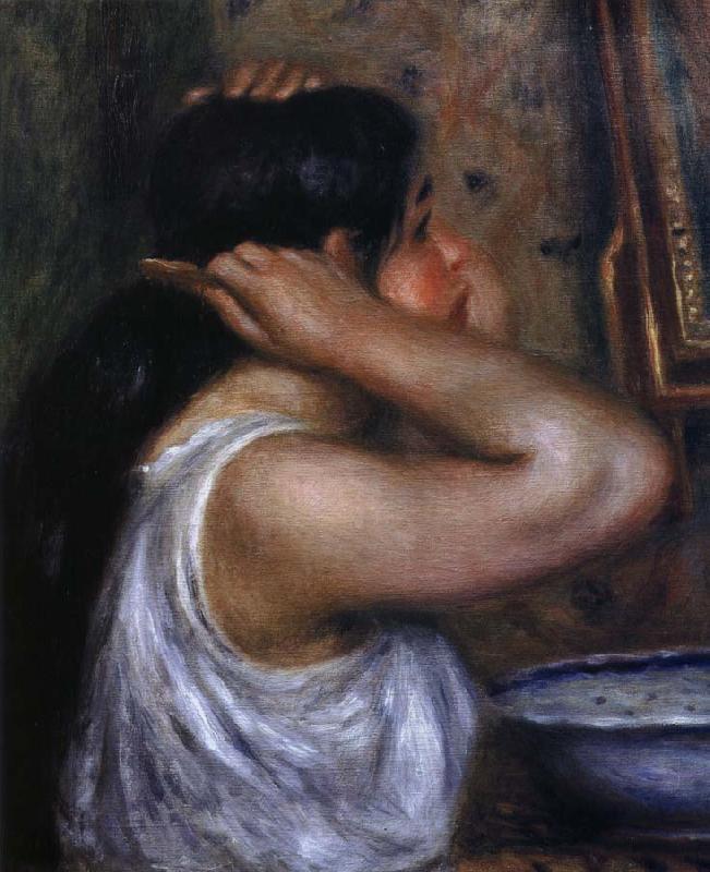 Pierre Auguste Renoir kvinna som kammar sig oil painting image